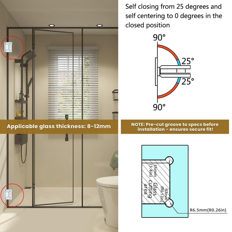 Alise Glass Shower Door Hinges,90 Degree Shower Door Hinges for Bathroom Doors,Heavy Duty Stainless Steel Wall to Glass Frameless Shower Doors Hardware Replacement Part,Polished Chrome (1P) - Image 4